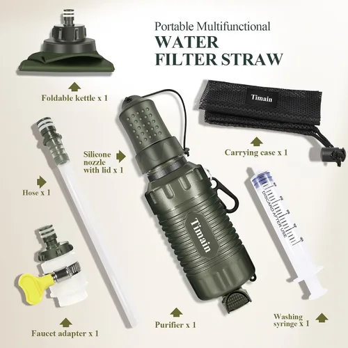 Miniatura 2 de Timain Filtro de agua personal portátil, filtro de agua con pajilla, equipo de supervivencia para preparación de emergencia, actividades al aire