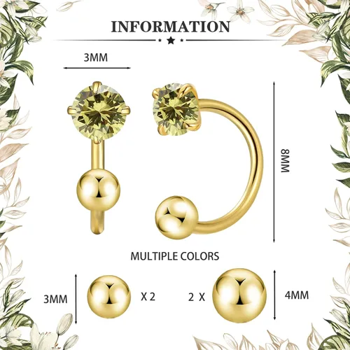 Miniatura 2 de Aretes Huggie de medio aro para mujeres y niñas, pequeños aretes de cartílago, aretes de botón con piedra natal para mujeres, aretes de botón