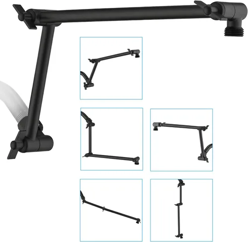 Miniatura 11 de PDPBath Brazo de extensión de cabezal de ducha de latón de 16 pulgadas, extensor de brazo de ducha ajustable en altura y ángulo flexible con juntas
