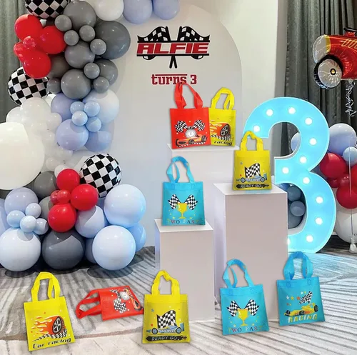 Miniatura 4 de BANBALLON 20 bolsas de recuerdo de fiesta de autos de carreras, no tejidas, bolsas de regalo para cumpleaños de niños, fiestas temáticas