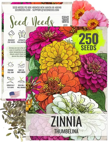 Seed Needs Thumbelina Semillas de zinnia para plantar, flores anuales de corte enano de polinización abierta, cultiva un jardín de mariposas para