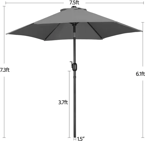 Miniatura 3 de Yaheetech Sombrilla de patio de 7.5 pies con 6 varillas resistentes, botón de inclinación y manivela para jardín, césped, cubierta, patio, piscina