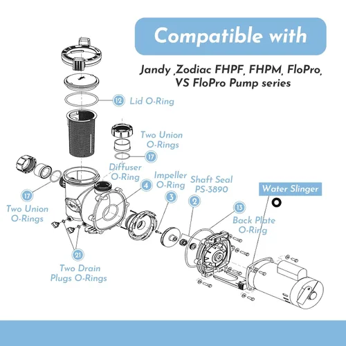 Miniatura 2 de Kit de reparación de reconstrucción de junta tórica, para Jandy, zodiaco, FloPro y VS FloPro, FHPF, junta de sello de bomba de piscina FHPM, kit