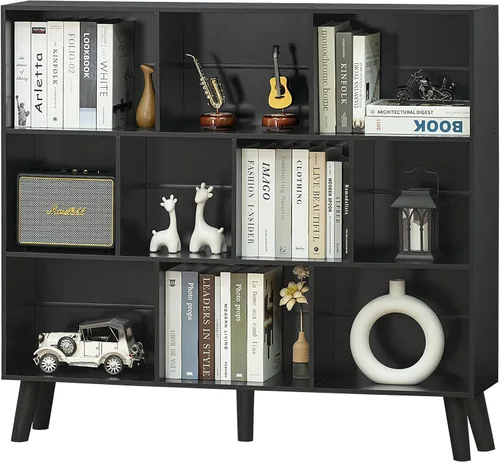 Miniatura 13 de YAHARBO Estantería de 2 cubos, soporte para tocadiscos negro con almacenamiento de vinilo de hasta 100 álbumes, estante horizontal para libros