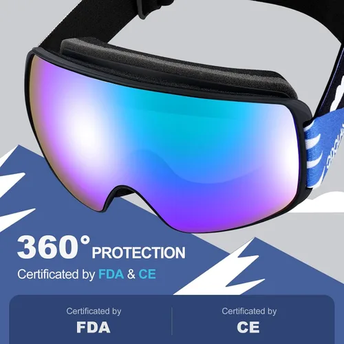 Miniatura 2 de Odoland Gafas de esquí para niños, gafas de snowboard para jóvenes esquiadores de 8 a 16 años, gafas de nieve S2 con lente doble, protección