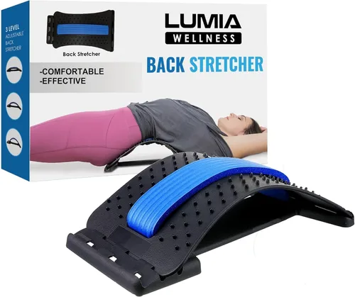 Lumia Wellness Estirador de espalda ajustable de 3 niveles para aliviar el dolor de espalda baja, dispositivo de agrietamiento de espalda lumbar,