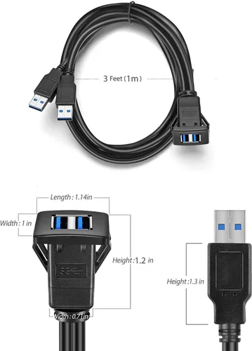 Miniatura 7 de 1M USB3.0 - Cable de panel de extensión USB 3.0 para automóvil, barco, motocicleta (3 pies)