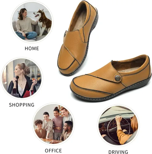 Miniatura 3 de Geoeleph Mocasines casuales para mujer, cómodos y cómodos para caminar, mocasines de cuero para conducir