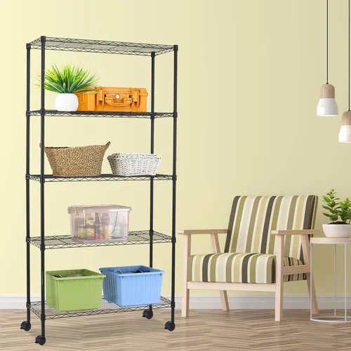 Miniatura 2 de HCY Estantería de 5 niveles con ruedas, estante de metal resistente NSF de altura ajustable para lavandería, baño, cocina, garaje, despensa, Negro