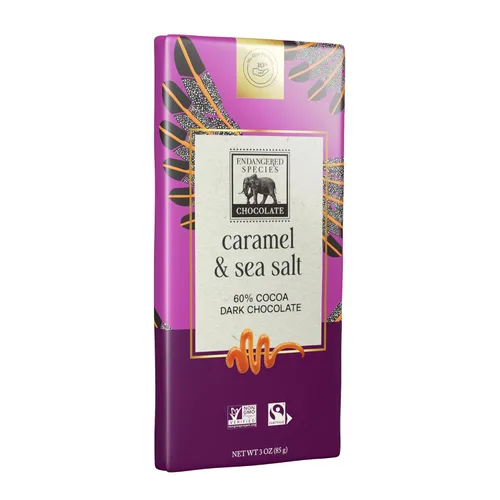 Miniatura 3 de Barra de chocolate negro de especies en peligro de extinción con sal marina y almendras (72% de cacao)