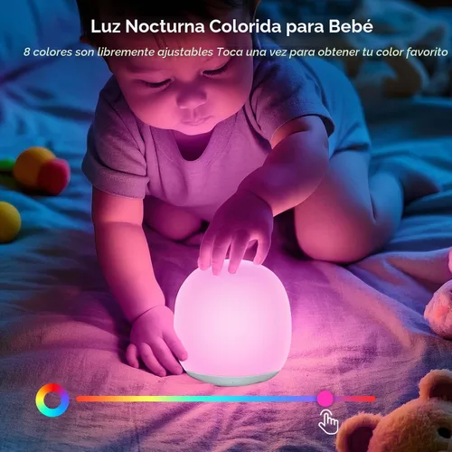 Miniatura 4 de Tyute Luz nocturna para bebé, lámpara de noche de guardería con 8 colores RGB cambiantes, luz nocturna táctil de silicona suave sin BPA