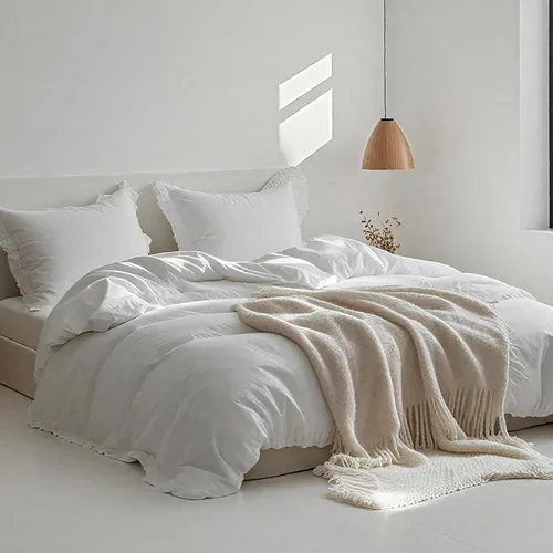 Miniatura 2 de Simple&Opulence - Juego de funda de duvet de 2 piezas, 100% lino lavado con volantes, 1 funda de duvet + 1 funda de almohada (Twin, blanco)
