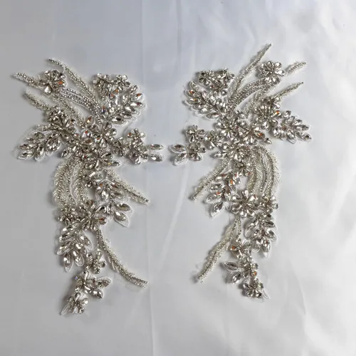 Miniatura 8 de Apliques de cuentas de diamantes de imitación, adornos plateados para coser para vestidos de graduación, vestido de novia, tela, decoración