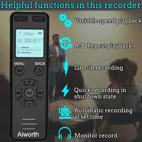 Miniatura 6 de Grabadora de voz digital de 136 GB, grabadora activada por voz para conferencias y reuniones - Aiworth 9860 horas de grabadora de audio de sonido