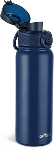Miniatura 12 de GOPPUS Botella de agua de acero inoxidable aislada de 20 oz sin BPA, excelente para viajes, con tapa para beber - A prueba de fugas y sudor con tapa