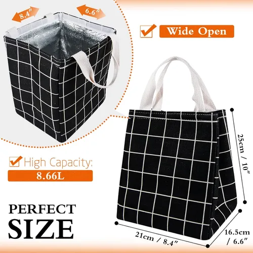 Miniatura 2 de Lonchera térmica para mujeres y hombres, bolsas reutilizables para el almuerzo para adultos para el trabajo o viajes (cuadros negros)