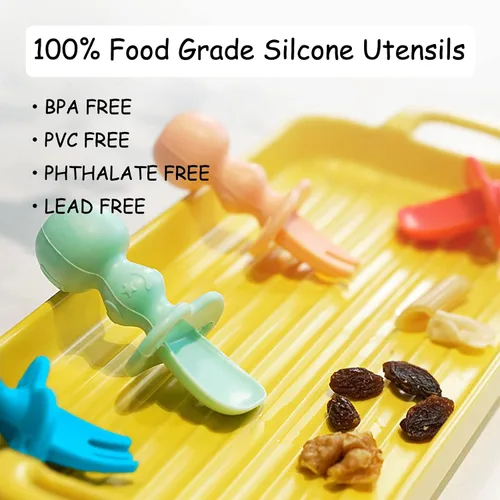 Miniatura 2 de Paquete de 12 utensilios para bebé, cucharas de silicona para bebés, auto alimentación y tenedores para bebés, utensilios para niños pequeños