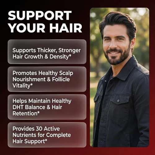 Miniatura 2 de Suplemento para el crecimiento del cabello para hombres Vitaminas para el cabello con biotina, colágeno, semilla de calabaza, saw palmetto