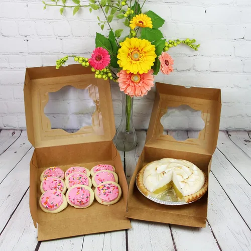 Miniatura 4 de Global Sugar Art Caja de panadería marrón de 8 x 8 x 2.5 pulgadas para tartas, galletas, pasteles, brownies, quiche y todos los productos horneados.
