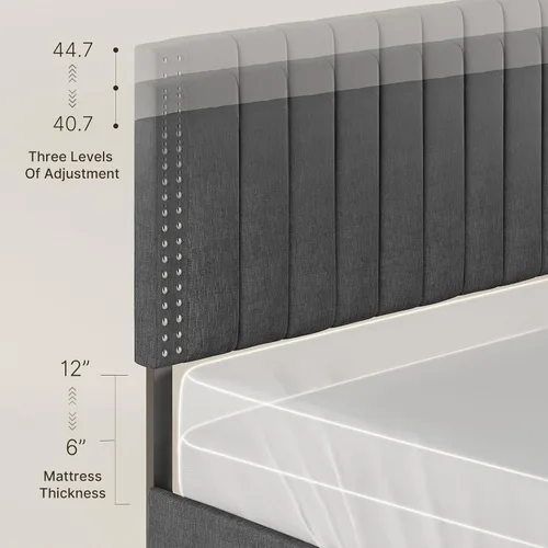 Miniatura 5 de Gizoon Estructuras de cama Full con 4 cajones de almacenamiento sobre ruedas y cabecero ajustable, se adapta a colchones de 6" a 12" pulgadas,