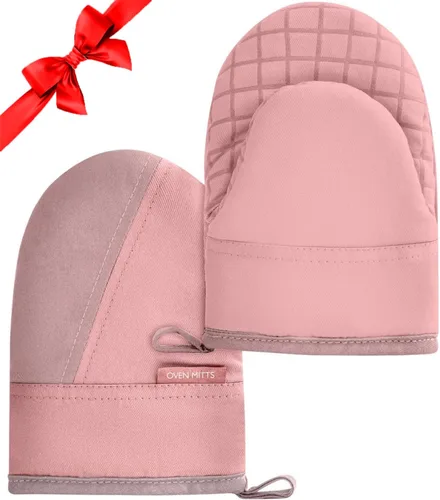 Miniatura 12 de Mini guantes para horno, guantes para horno de cocina, guantes de cocina de 500 grados resistentes al calor, superficie de silicona antideslizante