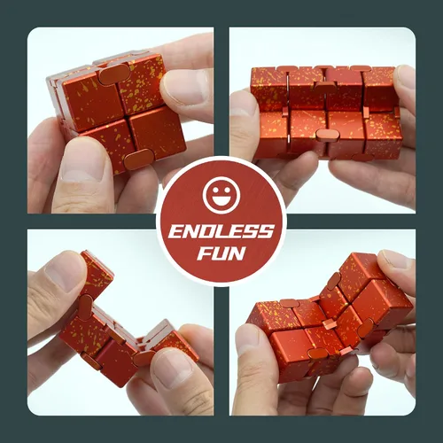 Miniatura 5 de Cubo infinito de metal, juguete portátil de escritorio, alivio de la ansiedad para adultos, adolescentes y niños, regalo para TDAH, negro y rojo
