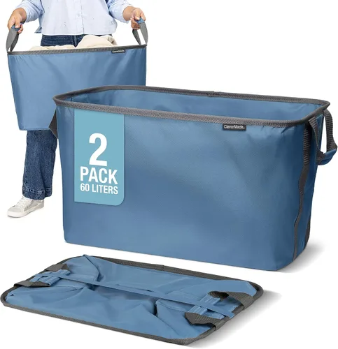 Miniatura 10 de CleverMade - Canasta plegable para ropa sucia - LUXE Crema a cuadros de herringbone, paquete de 2, 60L - Organizador de almacenamiento ahorrador