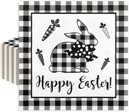 Miniatura 8 de Whaline Paquete de 80 servilletas de Navidad de papel con diseño de árbol de Navidad, diseño de búfalo blanco y negro, servilletas desechables