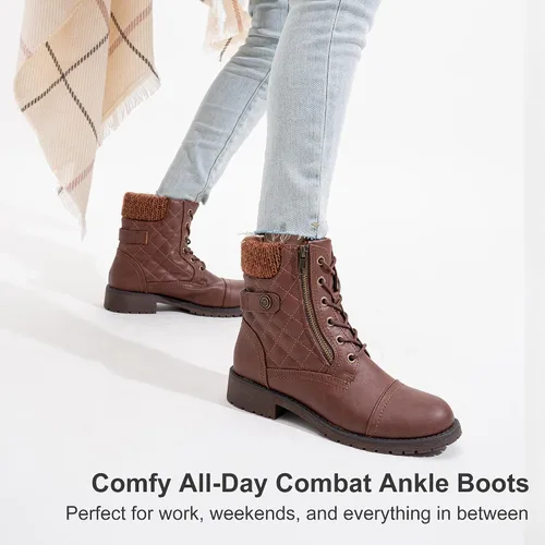 Miniatura 8 de Vepose Women's Combat Ankle Boots Lace up Comfortable Short Booties Low Heel