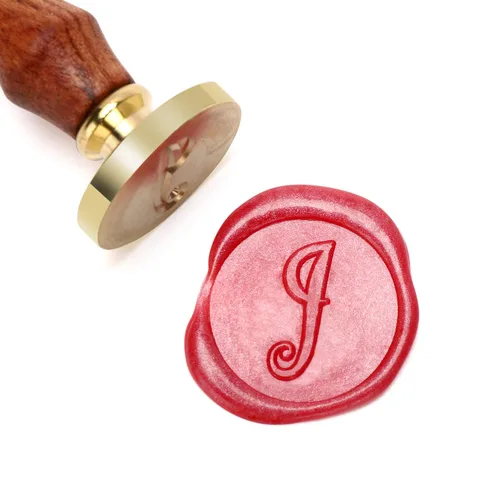 Miniatura 21 de Sello de cera Mceal, sello de latón con mango de madera, sello grande de 30 mm, letra H caligráfica