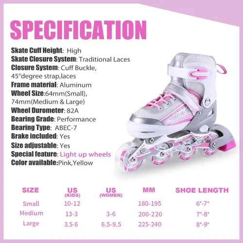 Miniatura 6 de Kuxuan Skates Inline Skates Adjustable for Kids,Girls Skates with All Wheels Light up,Fun Illuminating for Girls and Ladies