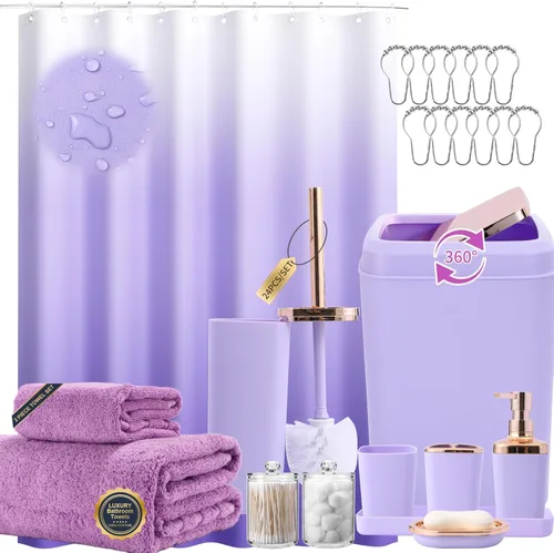 Miniatura 44 de XLHOMO - Juego de baño beige de plástico de 9 piezas, con basurero, dispensador de jabón, portacepillos de dientes, vaso, jabonera, cepillo