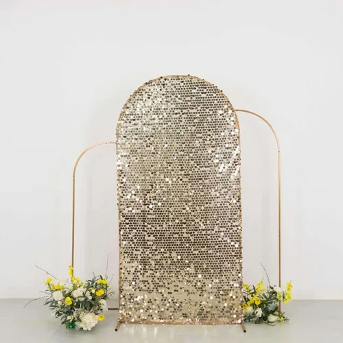 Miniatura 6 de Efavormart - Funda para telón de fondo de lentejuelas color plateado brillante para arco de boda con parte superior redonda, de una cara, 5 pies