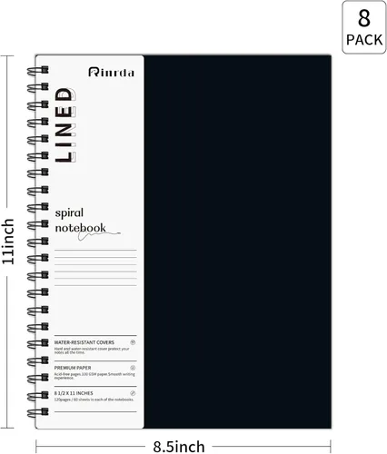 Miniatura 61 de Cuaderno grande en espiral rayado - Paquete de 4 cuadernos rayados de 8.5" x 11" con tapa dura de 7mm, cuaderno de 120 páginas, papel grueso de 100
