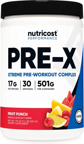 Miniatura 7 de Nutricost Pre-X Xtreme - Complejo de polvo para pre-entrenamiento, frambuesa azul, 30 porciones, vegetariano, sin OMG y sin gluten