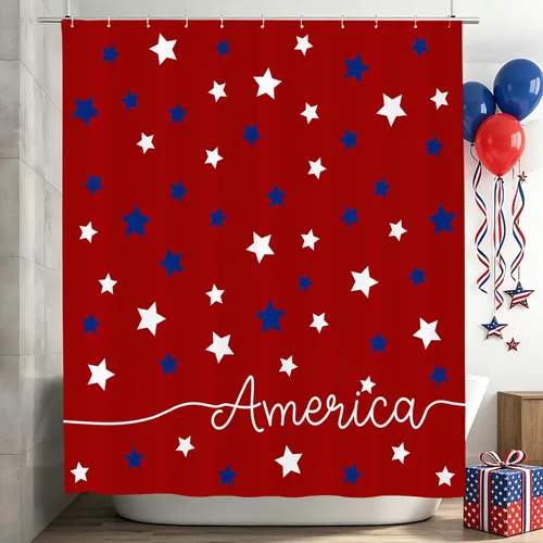 Miniatura 2 de Cortina de ducha patriótica de Estados Unidos para baño, cortina de baño de secado rápido con estrellas rojas y azules del 4 de julio, bañeras