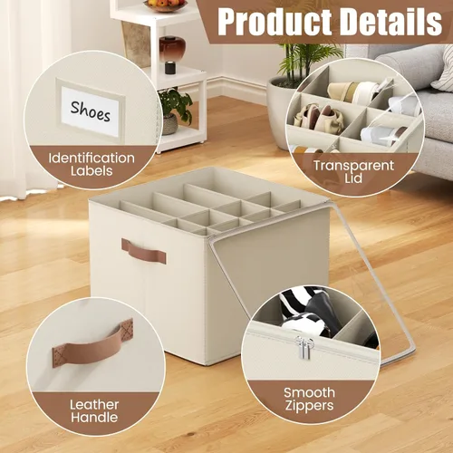 Miniatura 3 de PHINOX Organizador de zapatos para armario, paquete de 2 cajas organizadoras de zapatos de tela, contenedores de almacenamiento de zapatos