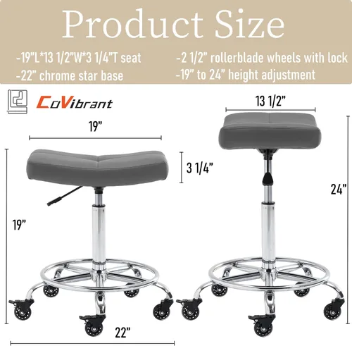 Miniatura 2 de Taburete enrollable ajustable resistente con asiento ancho, ruedas de goma bloqueables y reposapiés, silla giratoria para cocina, laboratorio, Gris