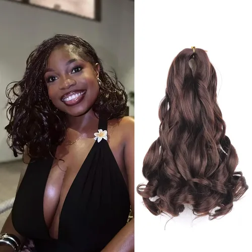 Cabello rizado francés trenzado de 10 pulgadas, color 4, cabello rizado preestirado, 8 paquetes de trenzas de ganchillo de rizo francés para trenzas