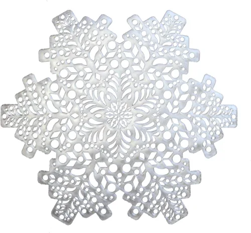 Manteles individuales antideslizantes de vinilo prensado de 15 x 17 pulgadas, diseño hueco, juego de 6, copo de nieve plateado