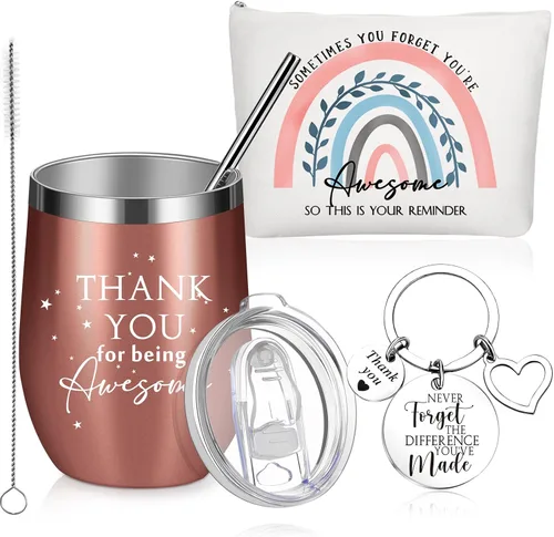 Miniatura 8 de Sieral Regalo de agradecimiento para mujeres, vaso de acero inoxidable de 12 onzas, llavero de agradecimiento y bolsa de maquillaje de lona, regalos