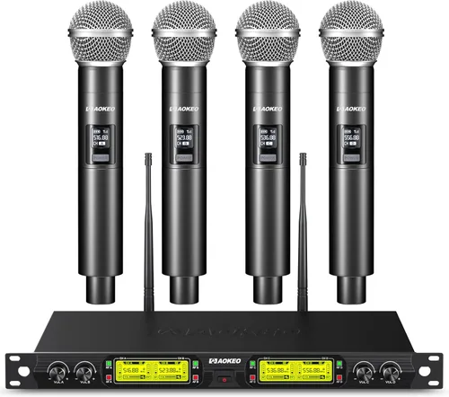 Miniatura 8 de Sistema de Micrófono Inalámbrico Aokeo, Juego de Micrófono Inalámbrico de Metal con Estuche, Micrófonos Dinámicos de Mano Inalámbricos para Cantar
