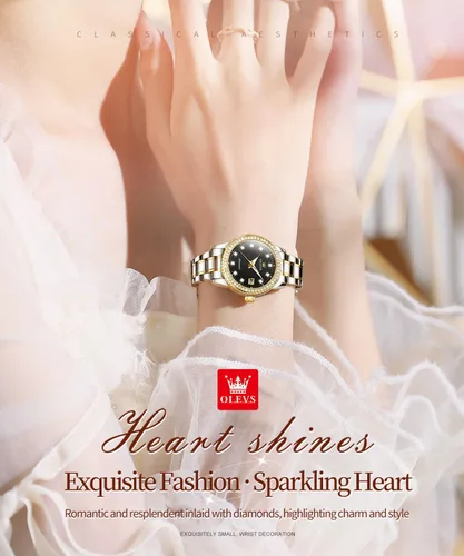 Miniatura 3 de OLEVS Reloj de pulsera de acero inoxidable original de acero inoxidable para mujer, mecánico automático, de lujo, color dorado