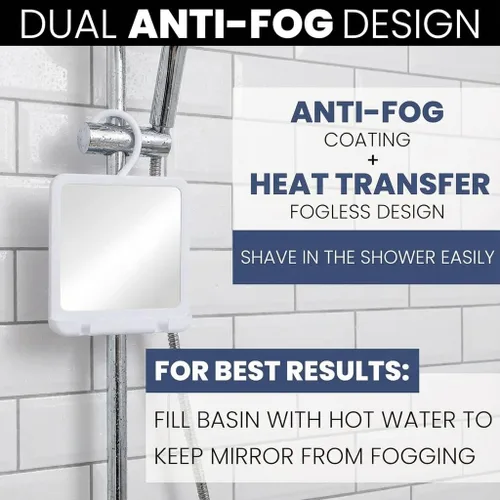 Miniatura 2 de MIRRORVANA Espejo de ducha doble antivaho para afeitarse, diseño sin niebla inastillable con gancho para colgar, cámara de llenado y depósito