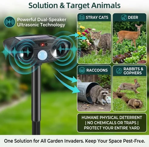 Miniatura 2 de Paquete de 4 repelentes solares ultrasónicos para gatos al aire libre, repelente ultrasónico de animales 2026 para patio y jardín, IP65 impermeable