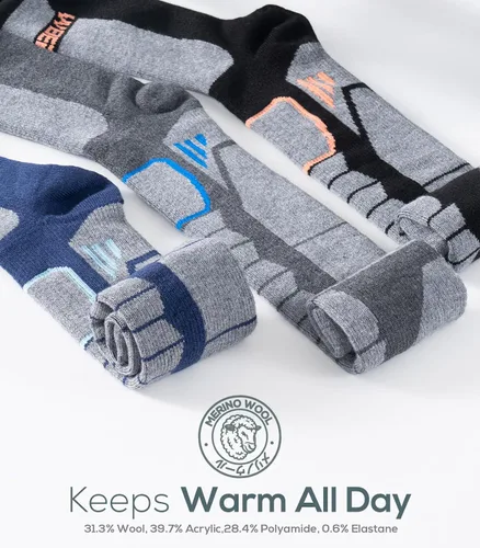 Miniatura 4 de Calcetines de lana de merino para esquí para hombres, mujeres y jóvenes - Calcetines térmicos de snowboard con amortiguación completa por encima