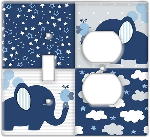 Miniatura 13 de Placa decorativa para interruptor de pared, elefante bebé en placa de interruptor de decoración azul, linda ilustración perfecta para habitación