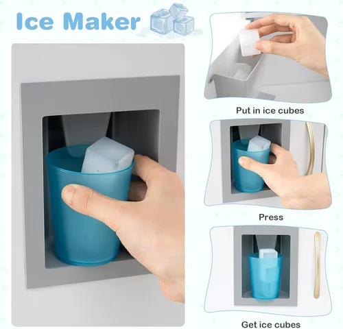 Miniatura 7 de MAT EXPERT Juego de cocina para niños, cocina de juguete de chef de madera con pizarra, máquina de hielo, accesorios de utensilios de cocina