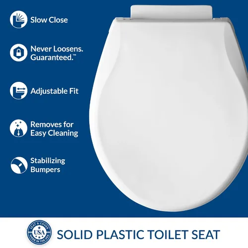 Miniatura 4 de Mayfair Preston - Asiento de inodoro con bisagra simple fácil de limpiar, moderno asiento de inodoro de plástico de cierre lento, fabricado