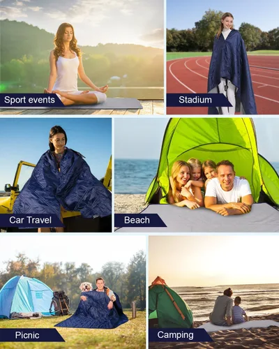 Miniatura 7 de Manta de campamento al aire libre, manta de forro polar impermeable para estadio con bolsa portátil, ligera para clima frío, deportes, mascotas